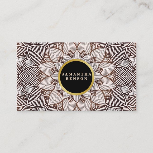 Gold  Flower Mandala Pattern Yoga Instructor Business Card (Front)