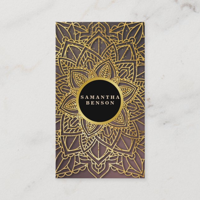 Gold  Flower Mandala Pattern Yoga Instructor Business Card (Front)