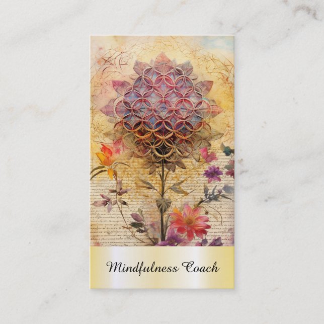 *~* Gold Flower of Life QR  AP92 Reiki Sacred Business Card (Front)
