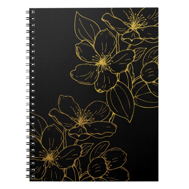 Gold Flower on Black Note Book & Journals (Front)