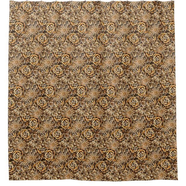 Gold Flower Print Pattern Classy Chic Bold Luxury Shower Curtain (Front)