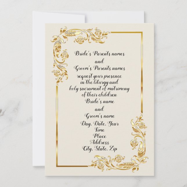 Gold Flower Scroll Wedding Invitation (Front)