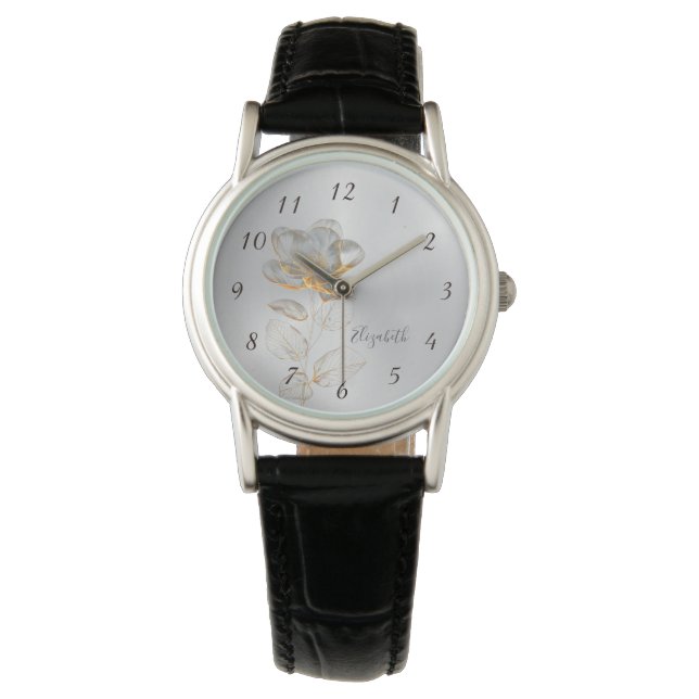 Gold Flower Silver Add Name  Watch (Front)