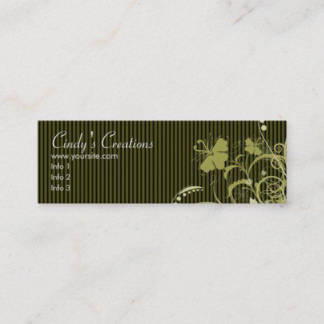 Gold Flowers and Stripes Mini Business Card (Front)