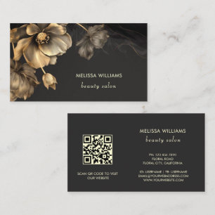 Gold Flowers Black  Business Card
