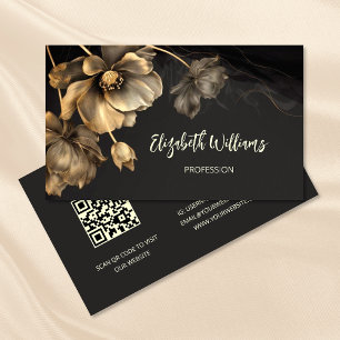 Gold Flowers Black  Business Card