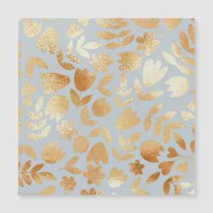 Gold flowers, blue background, foil imitation.