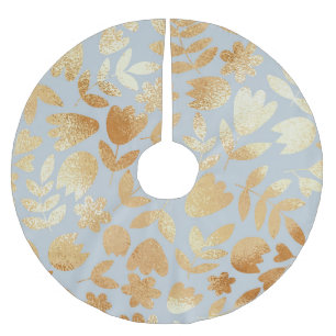 Gold flowers, blue background, foil imitation. brushed polyester tree skirt