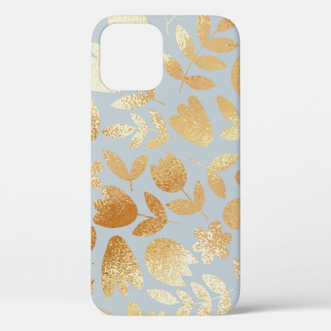 Gold flowers, blue background, foil imitation. Case-Mate iPhone case (Back)