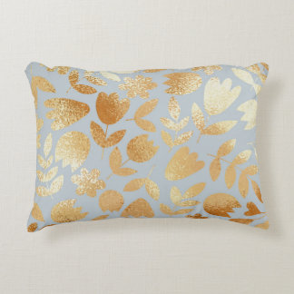 Gold flowers, blue background, foil imitation. decorative cushion
