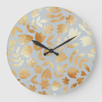 Gold flowers, blue background, foil imitation.