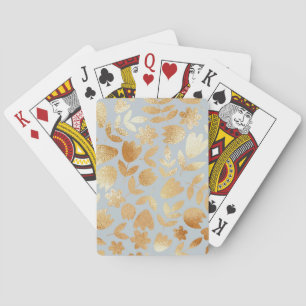 Gold flowers, blue background, foil imitation. playing cards