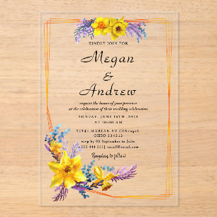 gold  Flowers  Fall Foliage Wedding  Acrylic Invitations