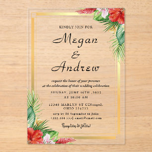 gold  Flowers  Fall Foliage Wedding  Acrylic Invitations