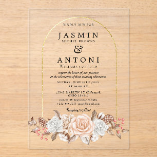 gold  Flowers  Fall Foliage Wedding  Acrylic Invitations