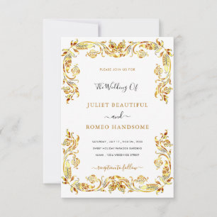 Gold Flowers Framed Wedding Invitation Template