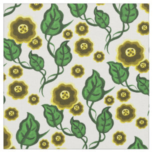 Gold flowers/green leaves/Folk art floral Fabric