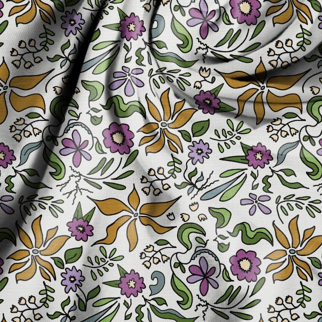 Gold Flowers Hand-drawn Botanical Design  Fabric (Creator Uploaded)