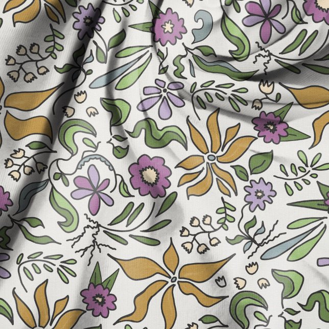 Gold Flowers Illustrated Botanical Pattern Fabric (Creator Uploaded)