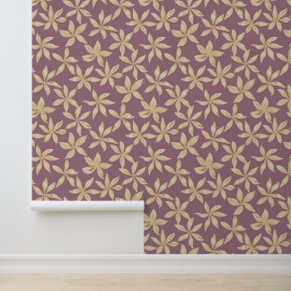 Gold flowers on mauve background wallpaper