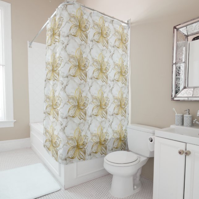 Gold Flowers Pattern #4 Shower Curtain (In Situ)