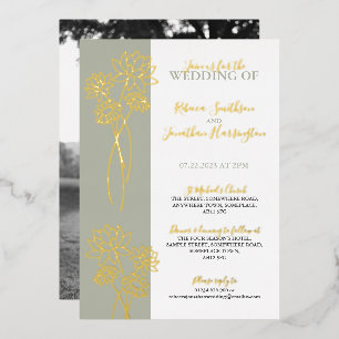 Gold Flowers Sage Photo Wedding Foil Invitation