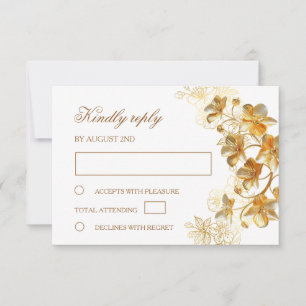 Gold Flowers Wedding RSVP Card