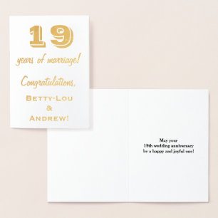 Gold Foil 19th Wedding Anniversary + Custom Names Card