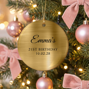 Gold Foil 21st Birthday Photo Ceramic Tree Decoration