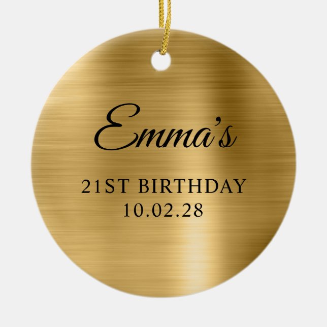 Gold Foil 21st Birthday Photo Ceramic Tree Decoration (Front)