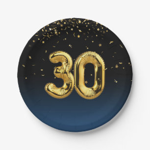 Gold Foil 30 Balloons And Confetti Paper Plate