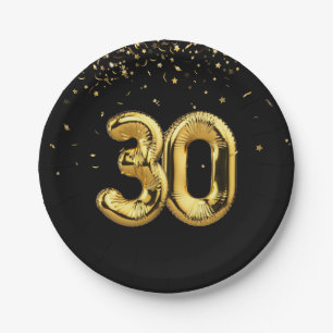 Gold Foil 30 Balloons And Confetti Paper Plate