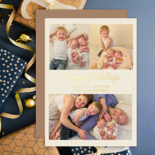 Gold Foil 3 Photo Happy Holidays Family