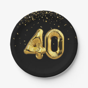 Gold Foil 40 Balloons And Confetti Paper Plate