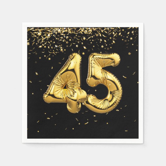 Gold Foil 45 Balloons And Confetti  Napkins (Front)