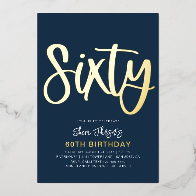 Gold Foil 60th Birthday Invitation | Sixtieth (Front)
