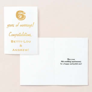 Gold Foil 6th Wedding Anniversary + Custom Names Card