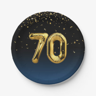Gold Foil 70 Balloons And Confetti Paper Plate