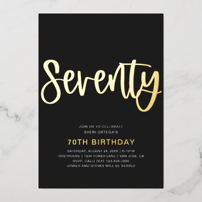 Gold Foil 70th Birthday Invitation | Seventieth (Front)
