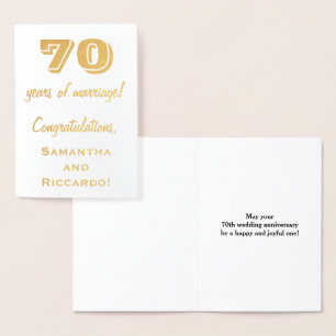 Gold Foil 70th Wedding Anniversary + Custom Names Foil Card