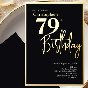Gold Foil 79th Birthday Invitation Modern Elegant 
