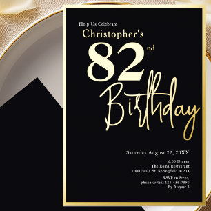 Gold Foil 82nd Birthday Invitation Modern Elegant 