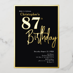 Gold Foil 87th Birthday Invitation Modern Elegant 