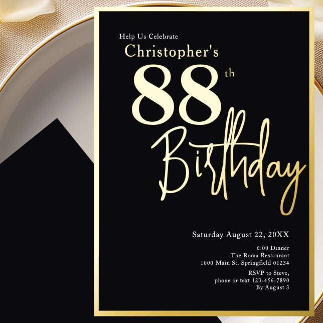 Gold Foil 88th Birthday Invitation Modern Elegant  (Creator Uploaded)