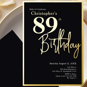Gold Foil 89th Birthday Invitation Modern Elegant