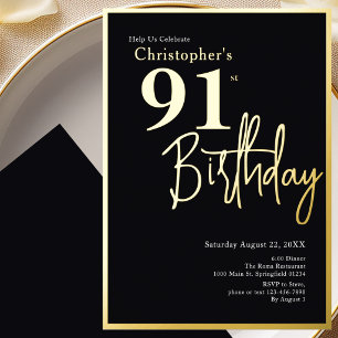Gold Foil 91st Birthday Invitation Modern Elegant