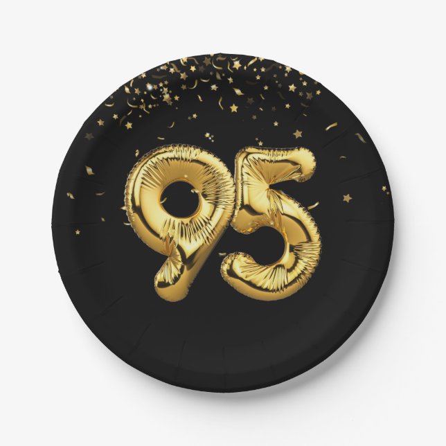 Gold Foil 95 Balloons And Confetti Paper Plate (Front)