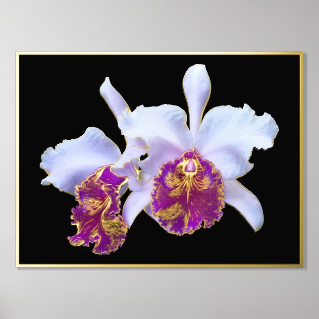 Gold Foil Accent Pair White Purple Orchids Print (Front)