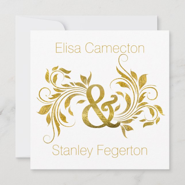 Gold foil ampersand flourish ornate floral wedding invitation (Front)
