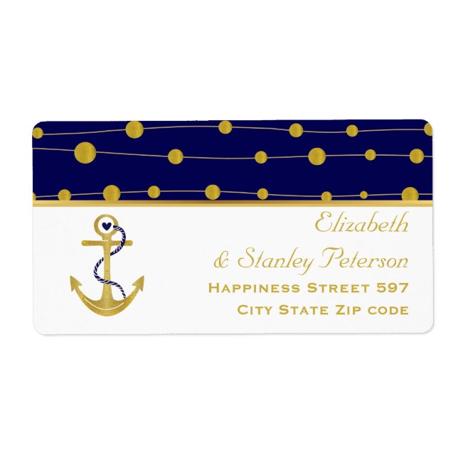 Gold foil anchor navy blue nautical modern wedding (Front)